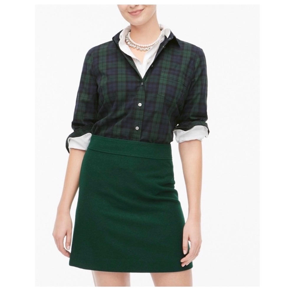 NWT J.Crew Wool A-Line Mini Skirt Sz 2 Green Dark Academia Preppy Old Money Mod